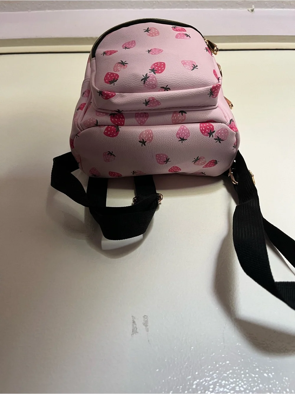 Pink Strawberry Print Mini Backpack